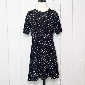 Ann Taylor A-Line Short Sleeve Mini Dress 10 Petite Black White